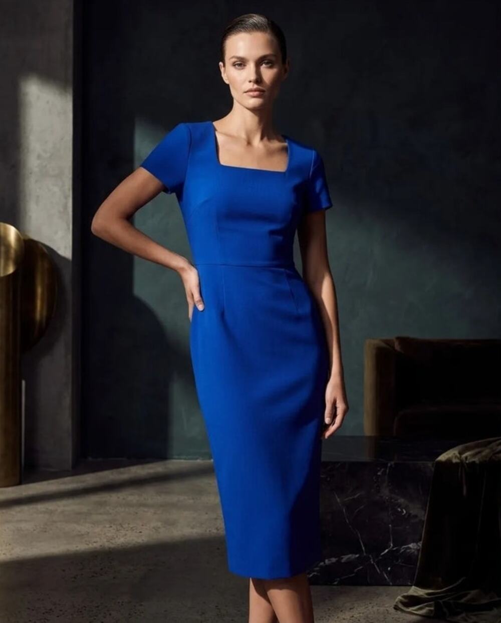 Bohme Blue Bodycon Corporate Dress Sz M Office Executive Party Evening Event